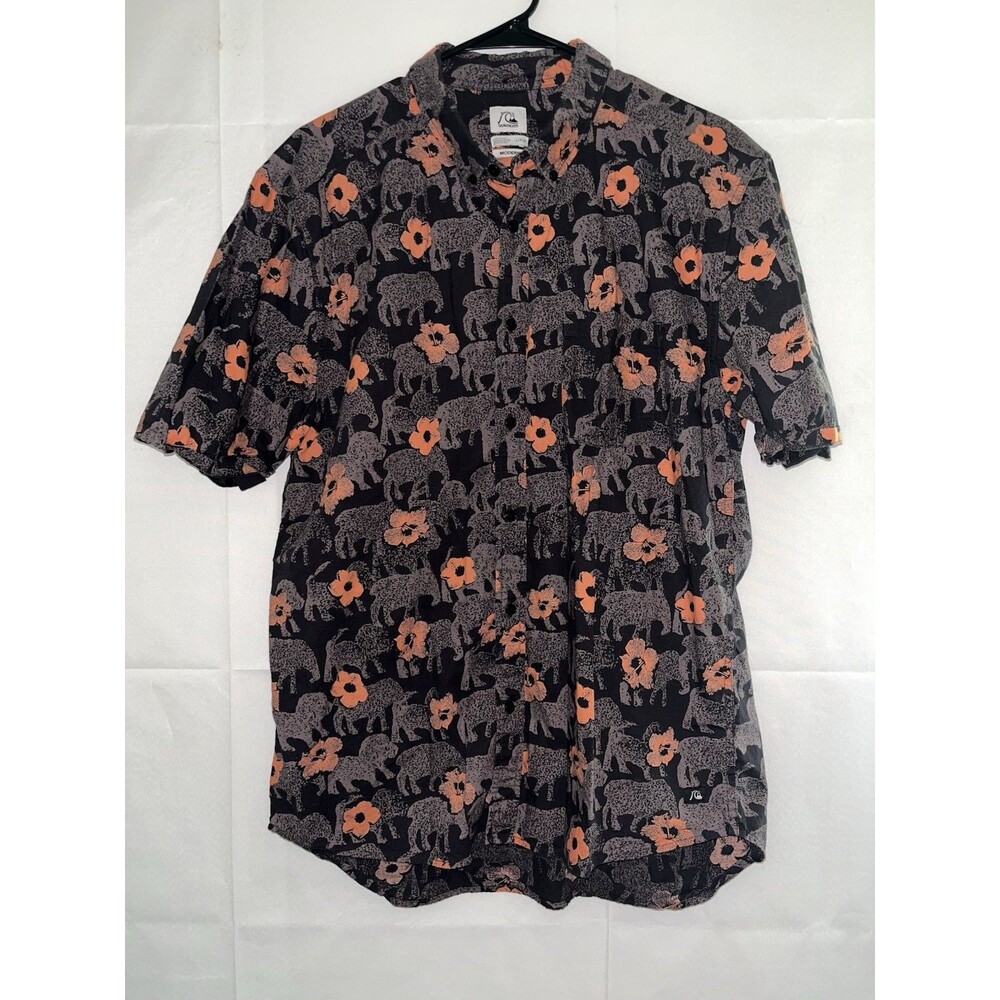 Quiksilver Shirt Size Large Multicolor Animal Floral Short Sleeve Button Up